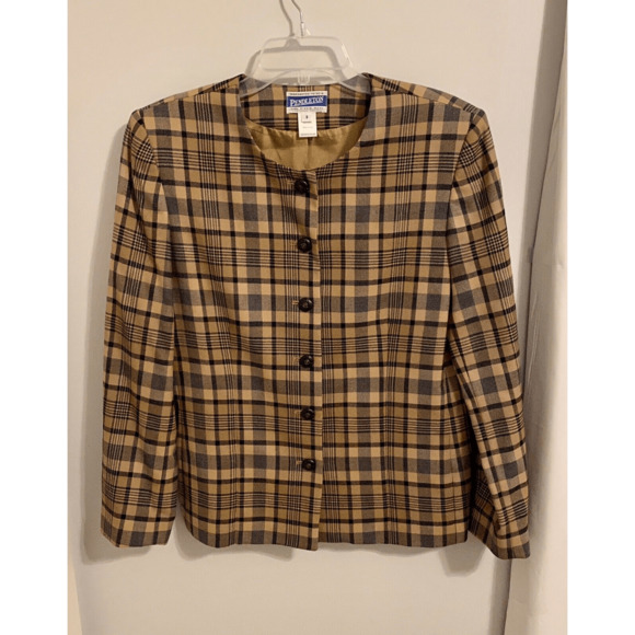 Vintage Pendleton 100% Wool Blazer Jacket Camel Plaid Sz 8 - Picture 1 of 10